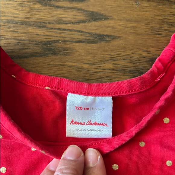 Hanna Andersson Long Sleeve Red with Gold Dots - Picture 3 of 5
